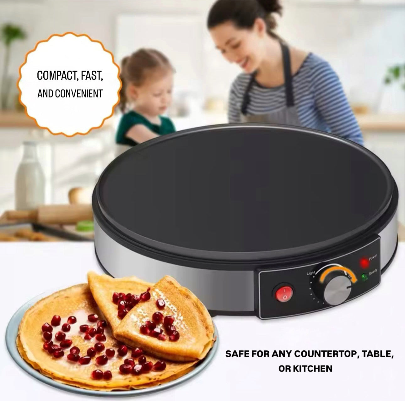 Premium Electric Crepe Maker – Non-Stick Griddle for Perfect Crepes, Pancakes & More